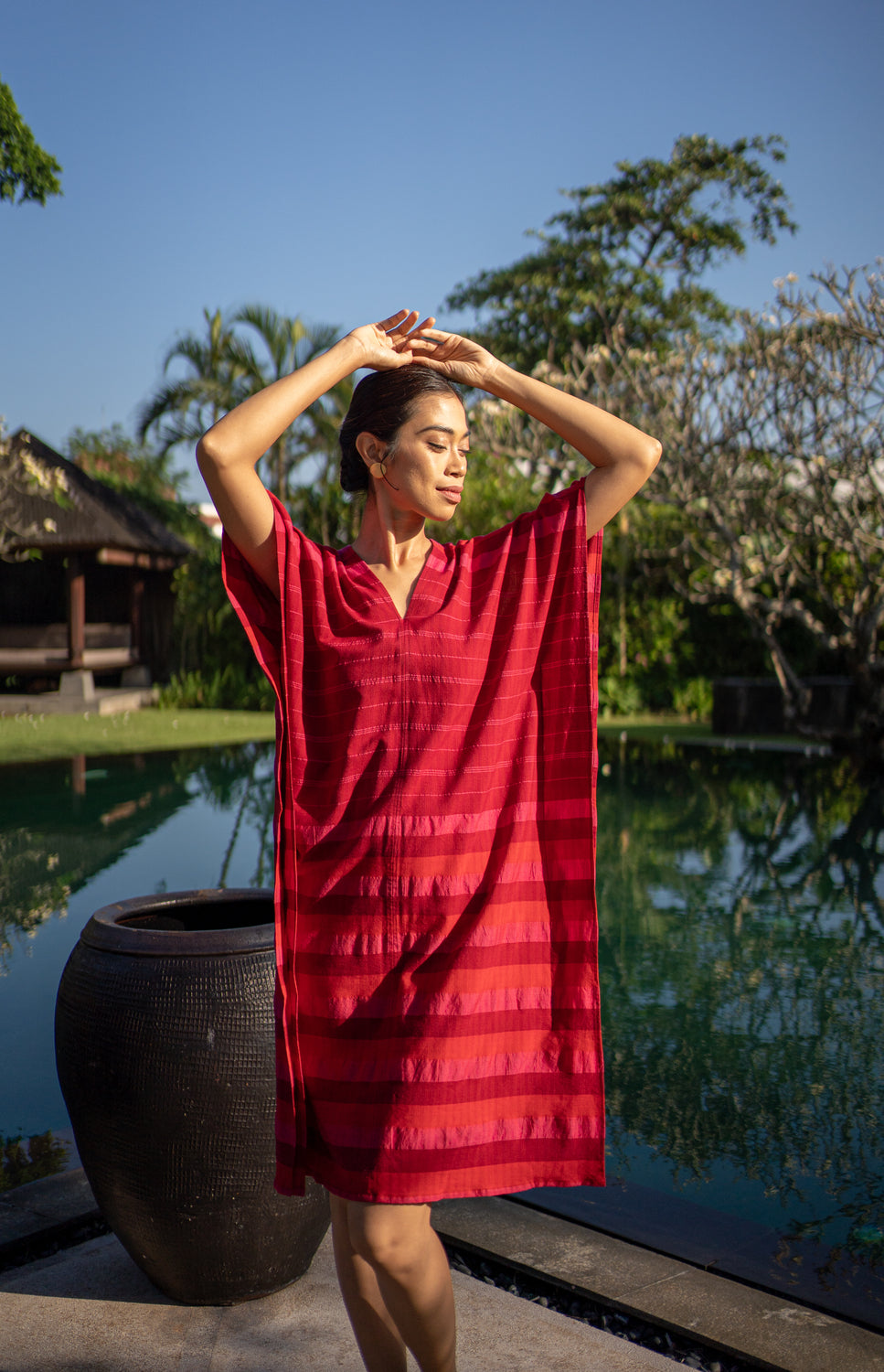 Poncho Kaftan - Handwoven Pink Stripes