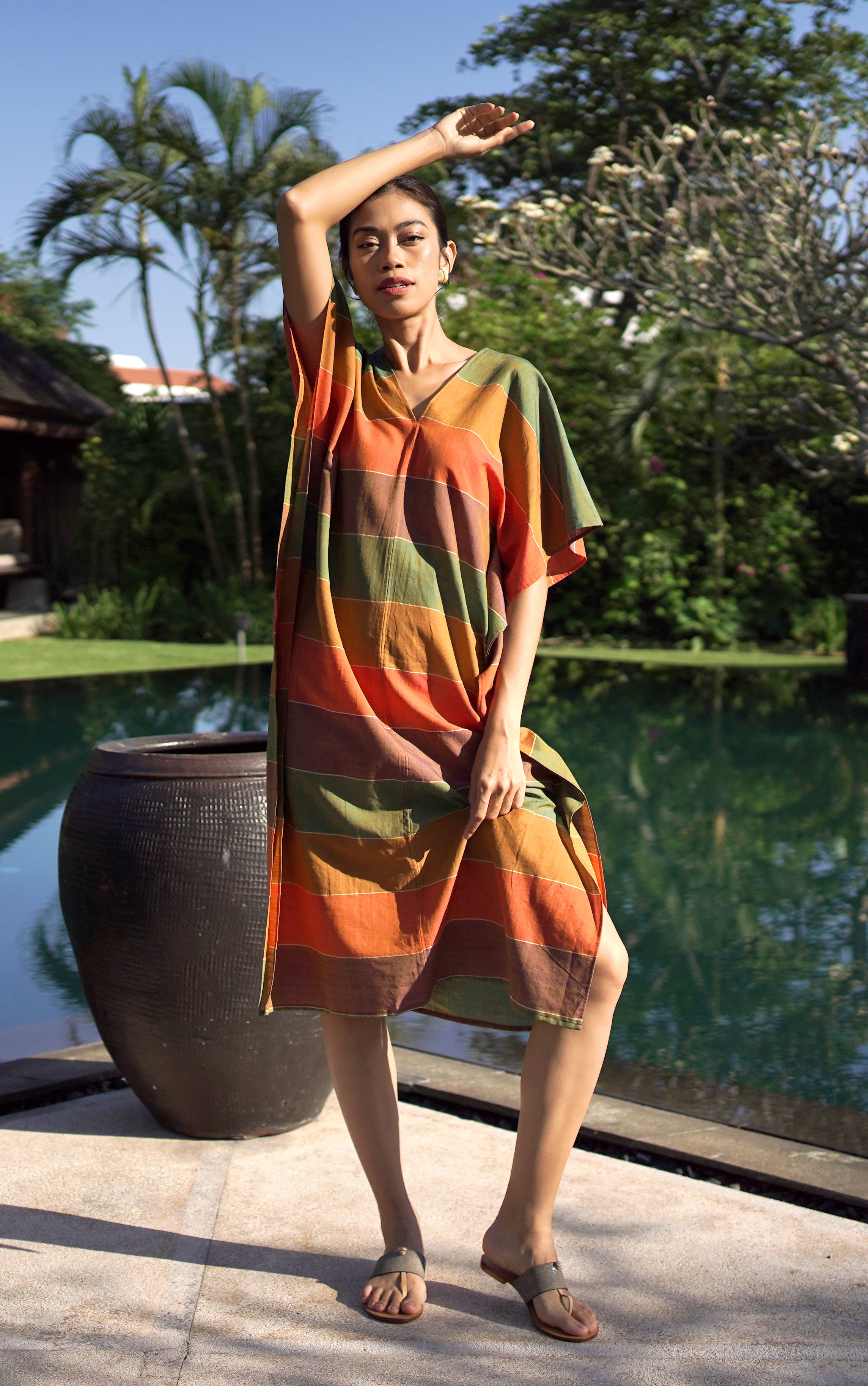 Poncho Kaftan - Handwoven Macro Stripes