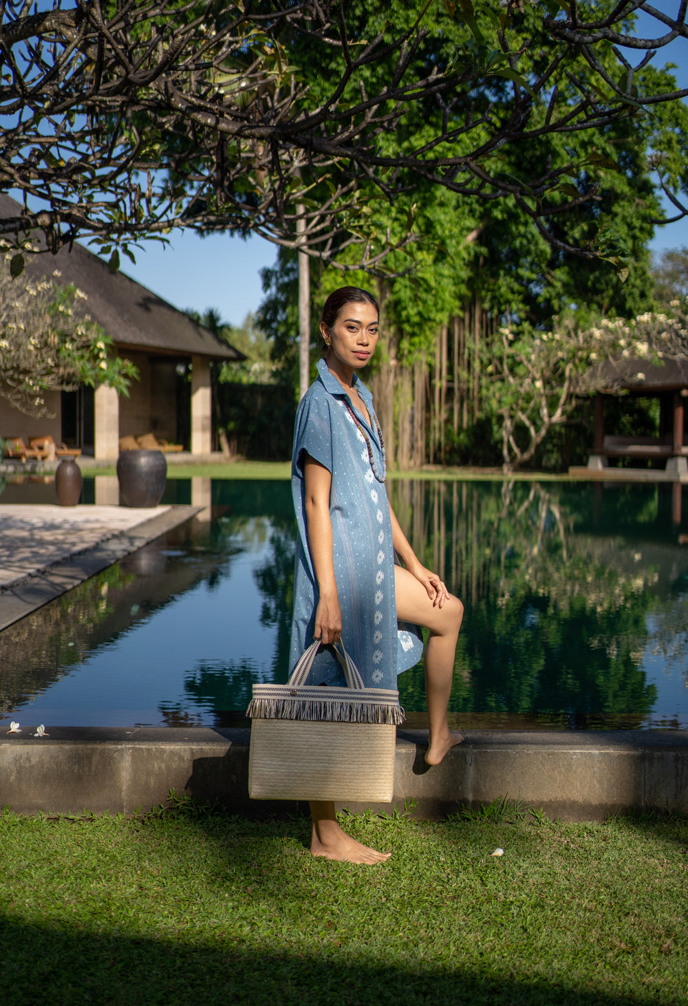 Zahra Kaftan - Handwoven Denim Dots