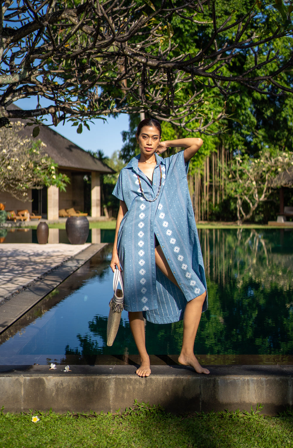 Zahra Kaftan - Handwoven Denim Dots