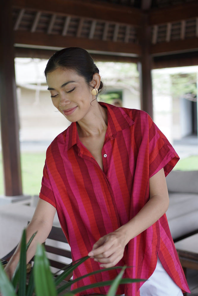 Zahra Shirt Stripe - Handwoven Pink Stripes