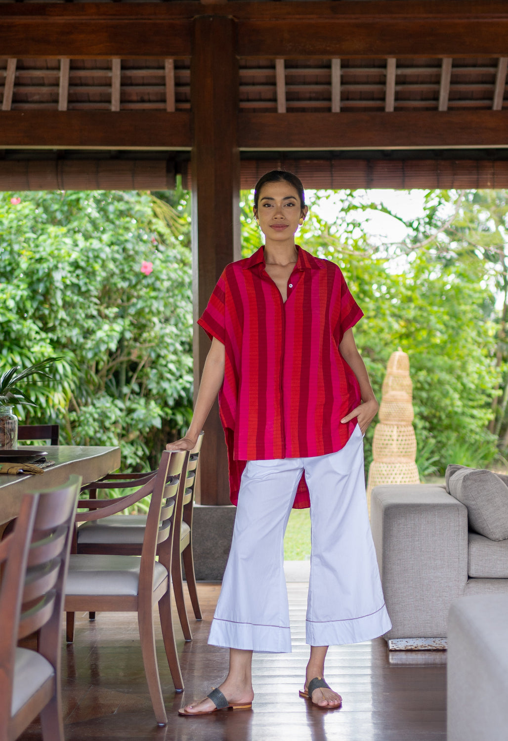 Zahra Shirt Stripe - Handwoven Pink Stripes