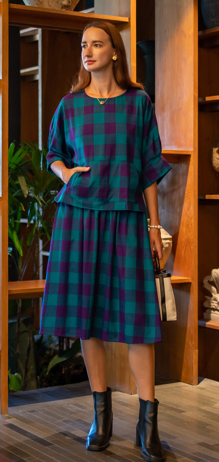 Zak Top - Handwoven Green & Purple Madras