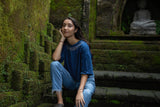 The Crop Tee Indigo - Hand embroidered, Natural Indigo